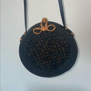 Anthropologie Rattan Circle Basket Bag